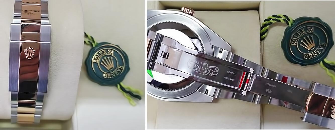 Часы оснащены фирменным ролексовским браслетом Oyster с раскладывающейся застежкой типа «бабочка»