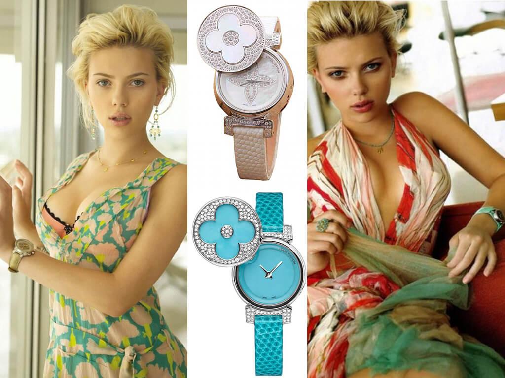 Скарлетт Йоханссон и ее часы из коллекции Louis Vuitton Tambour Bijou Secret