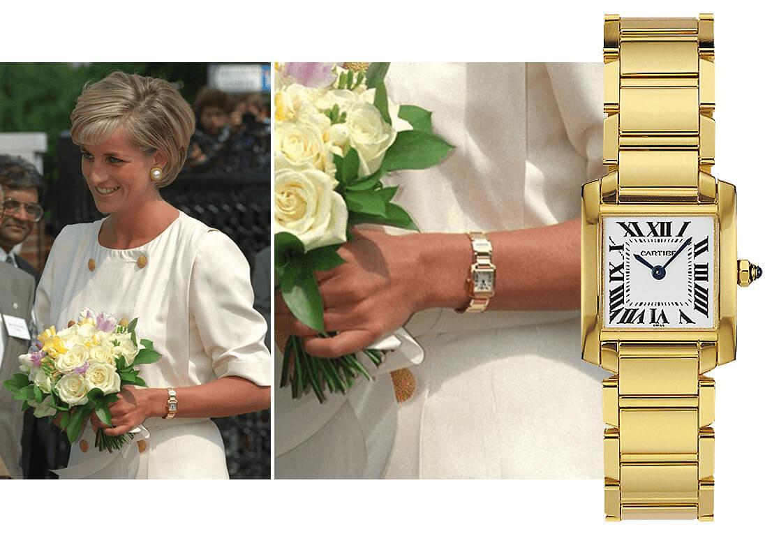 Часы принцессы Дианы на золотом браслете Cartier Tank