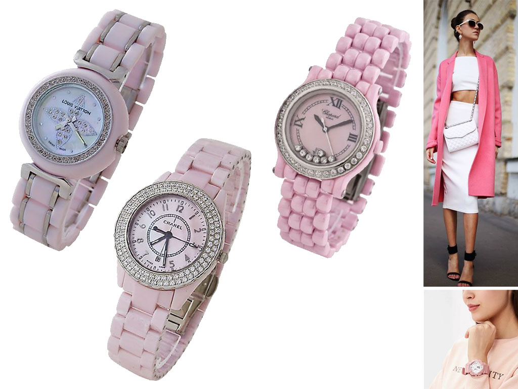 Часы с розовым браслетом