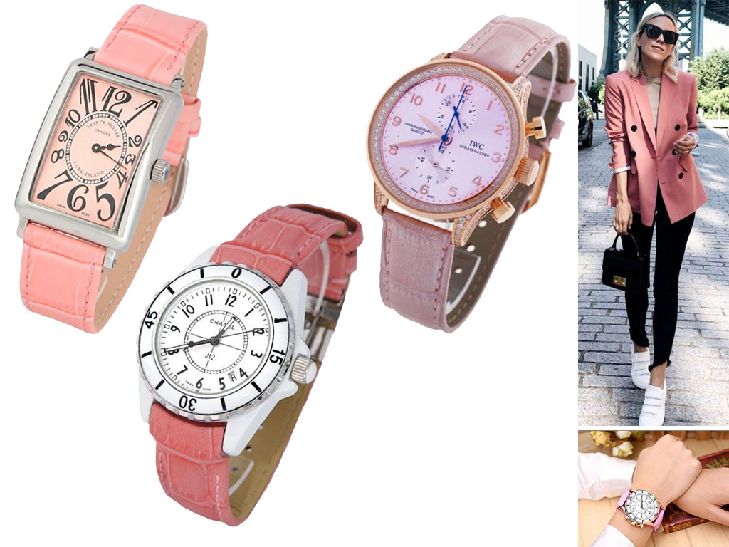 Женские часы с розовым ремешком