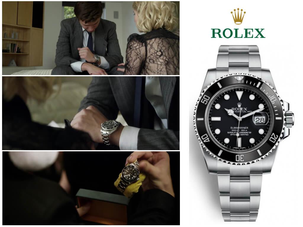 наручные часы Джо Ганта (Энсела Элгорта) Rolex Submariner date ref. 16610 в Клуб миллиардеров (2018)
